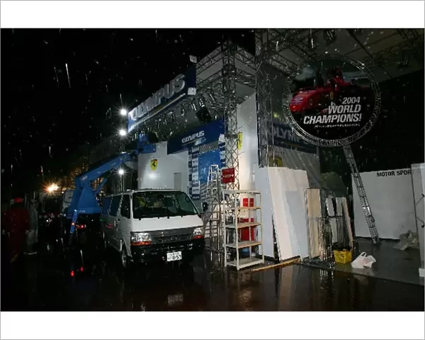 Formula One World Championship: Merchandise stalls are taken down as a precaution as a Typhoon passes near to Suzuka