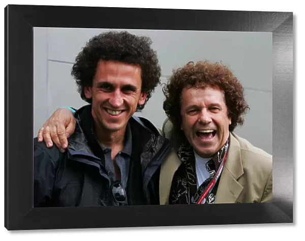 Formula One World Championship: Anthony Rowlinson Journalist with his doppelganger Leo Sayer Singer