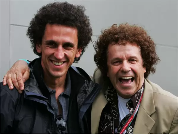 Formula One World Championship: Anthony Rowlinson Journalist with his doppelganger Leo Sayer Singer