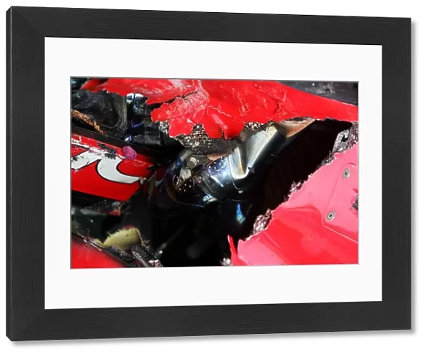 Formula One World Championship: The damaged Ferrari F248 F1 of Felipe Massa Ferrari