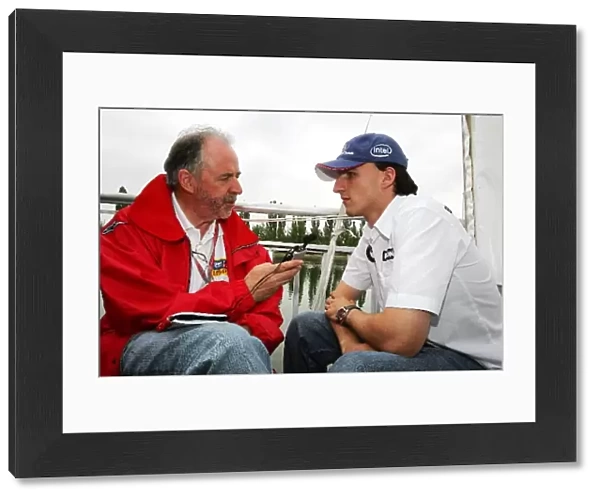 Formula One World Championship: Maurice Hamilton BBC Radio 5 Live Presenter interviews Robert Kubica BMW Sauber Third Driver
