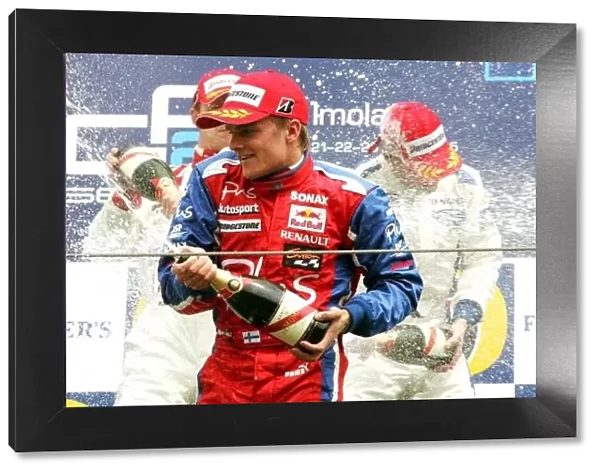 GP2. Third placed Heikki Kovalainen (FIN) Arden International celebrates on the podium.