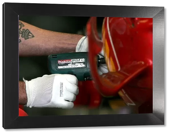 Formula One World Championship: Makita Tools being used in the Ferrari garage