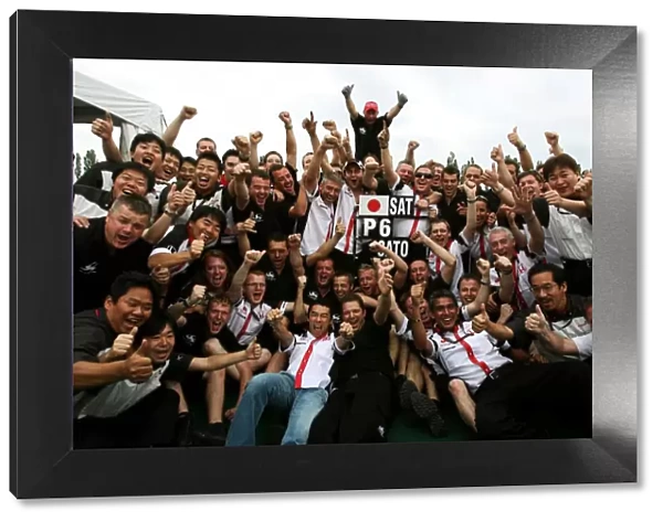 Formula One World Championship: The Super Aguri Racing F1 Team team celebrate sixth position for Takuma Sato Super Aguri F1 Team