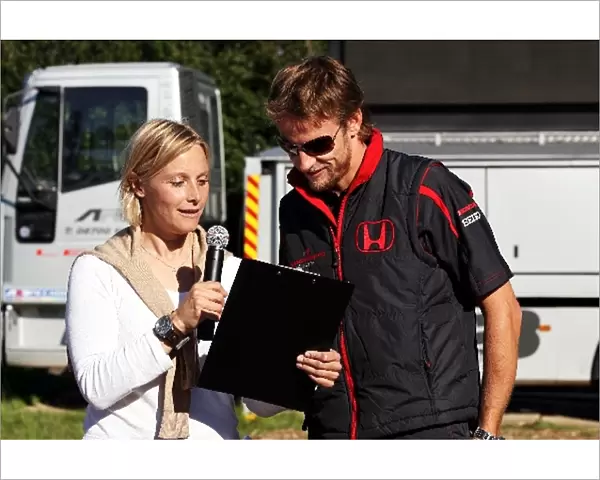 Formula One World Championship: Vicki Butler-Henderson and Jenson Button Honda Racing F1 Team at the Honda Dreamlands site
