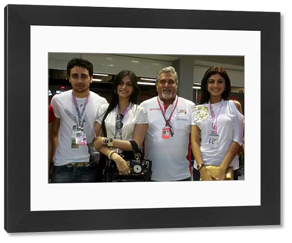Formula One World Championship: Bollywood stars Imran Khan, Sonam Kapoor and Shilpa Shetty with Dr. Vijay Mallya Force India F1 Team Owner