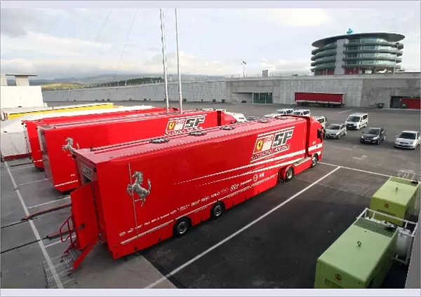Formula One Testing: Ferrari trucks in the paddock