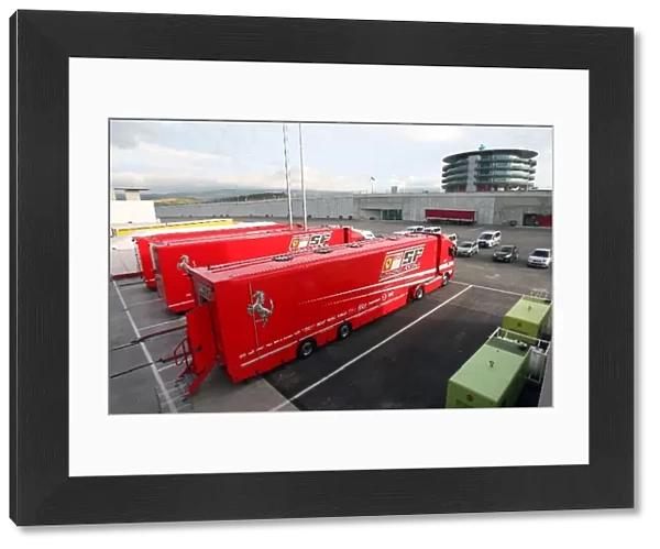 Formula One Testing: Ferrari trucks in the paddock
