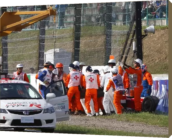 Formula One World Championship: Ambulance arrives after Timo Glock Toyota TF109 crashes during qualifying