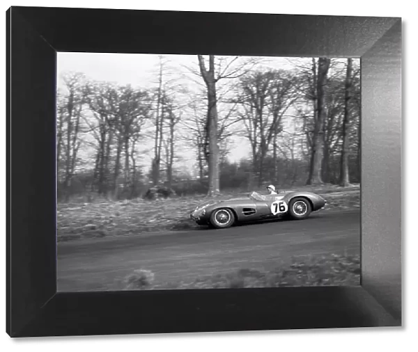 1958 British Empire Trophy. Oulton Park, England. 12 April 1958. Stirling Moss (Aston Martin DBR2), 1st position, action. World Copyright: LAT Photographic. Ref: Autocar Glass Plate C51190