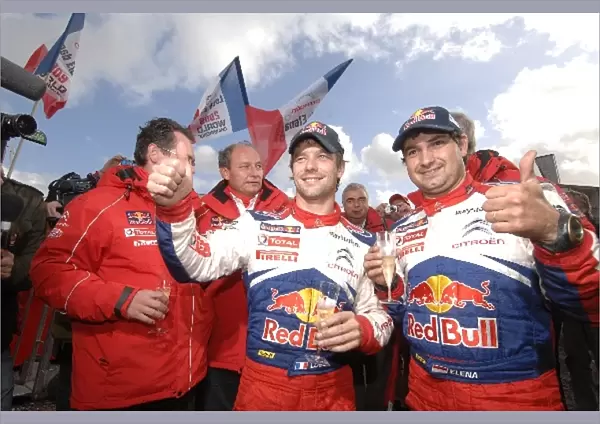 World Rally Championship: Celebrations with the Citroen team in the service park for rally winner and six-time rally champion Sebastien Loeb and Daniel Elena
