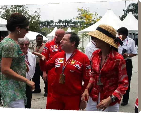 Formula One World Championship: Slavica Eclestone with Jean Todt Ferrari Sporting Director and Michelle Yeoh