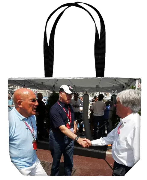Formula One World Championship: Stirling Moss with Murray Walker and Bernie Ecclestone F1 Supremo