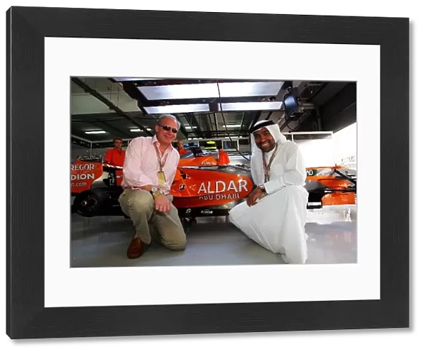 Formula One World Championship: Ron Barrott Aldar and Ahmed Ali Al Sayegh - Chairman of Aldar, and inside the Spyker garage