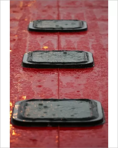 Formula One Testing: Heavy rain on the Ferrari truck