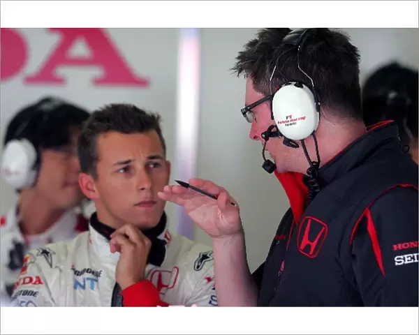 Formula One Testing: Christian Klien Honda F1 Racing Test Driver talks with Andrew Shovlin Honda F1 Racing Engineer