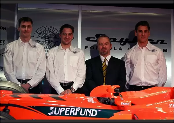 Spyker F8-VII Launch: James Key Spyker Technical Director, Christijan Albers Spyker, Mike Gascoyne Spyker Chief Technical Officer and Adrian