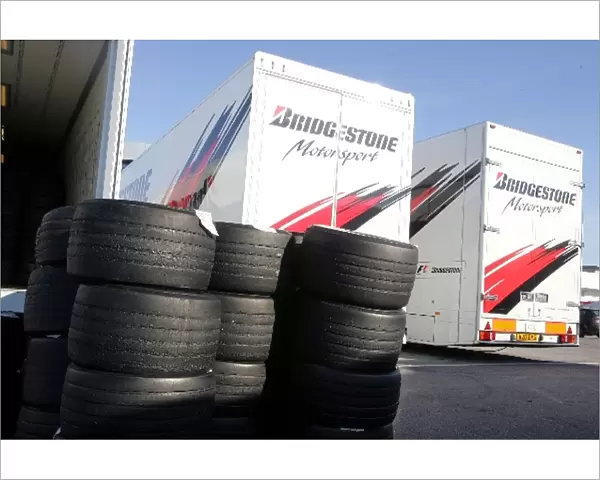 Formula One Testing: Used Bridgestone tyres awaiting removal