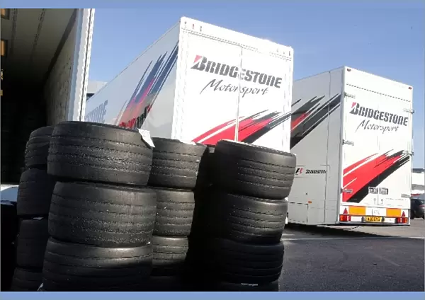 Formula One Testing: Used Bridgestone tyres awaiting removal