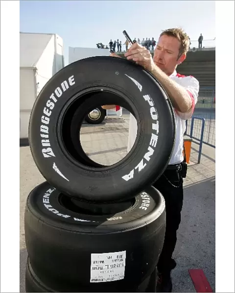 Formula One Testing: Bridgestone slick tyres are marked ready for use by Ferrari