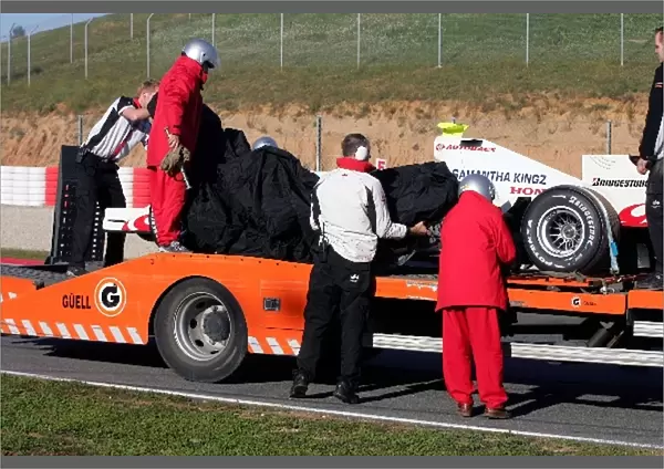 Formula One Testing: The car of James Rossiter Super Aguri F1 Team is loaded onto a truck