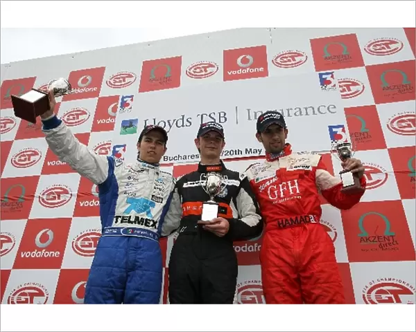 British Formula 3 Championship: National class podium: Sergio Perez T-Sport, Michael Meadows Master Motorsport and Salman Al Khalifa Promatecme F3