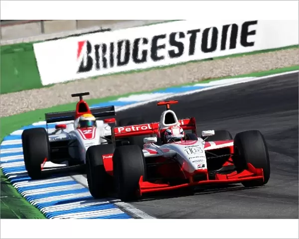 GP2 Series: Giorgio Pantano FMS International leads Lewis Hamilton ART Grand Prix