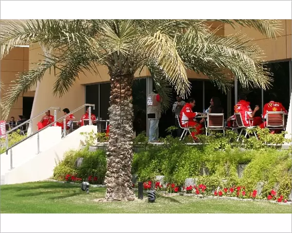 Formula One Testing: Ferrari personnel in the paddock