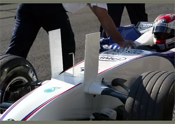 Formula One Testing: Strange aerodynamic devices on the front of the car of Robert Kubica BMW Sauber F1. 06 Third Driver