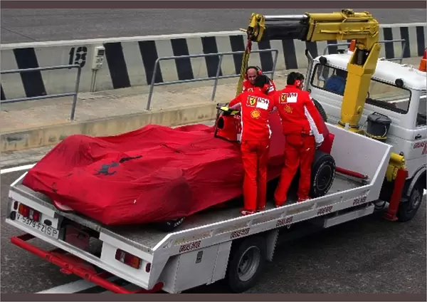 Formula One Testing: The car of Luca Badoer Ferrari F2007 Test driver on a truck