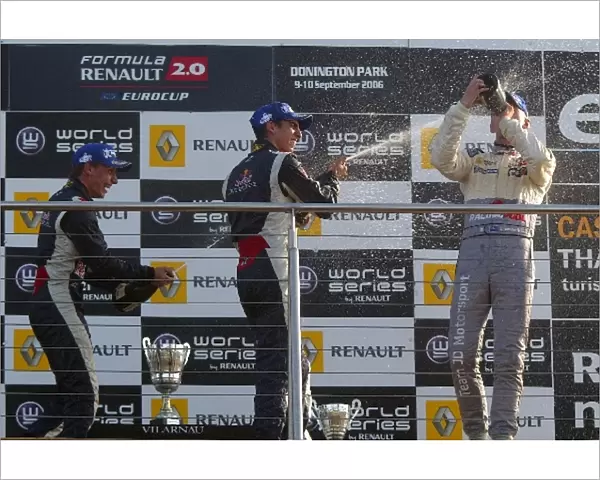 Formula Renault Eurocup: Filipe Albuquerque, Sebastien Buemi and Race winner Chris van der Drift on the podium for race one