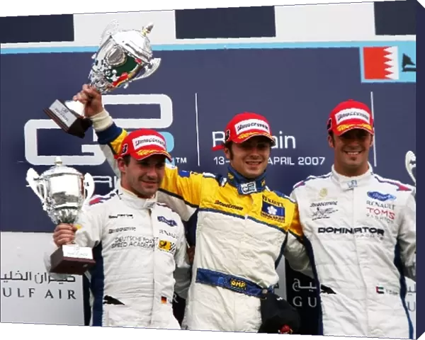 GP2 Series: The podium: Timo Glock iSport International, second; Luca Filippi Super Nova International, race winner; Andreas Zuber iSport International