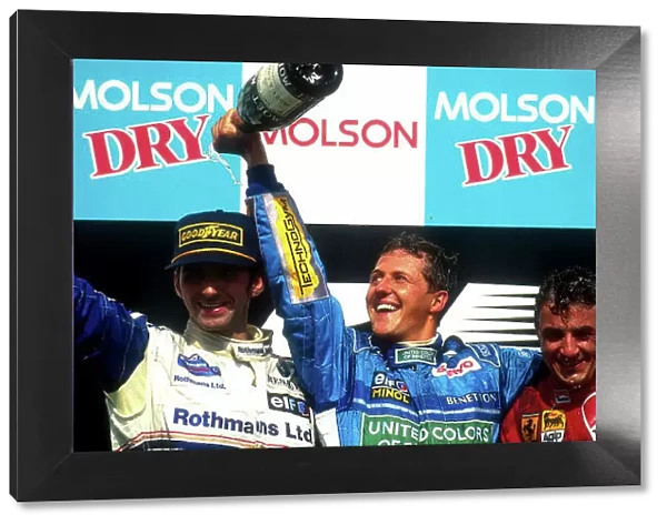 1994 Canadian Grand Prix. Montreal, Quebec, Canada. 10-12 June 1994. Michael Schumacher (Benetton Ford) 1st position, Damon Hill (Williams Renault) 2nd position and Jean Alesi (Ferrari)