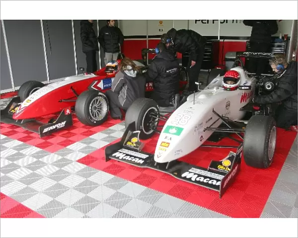 British Formula 3 Media Day: The Performance Racing Europe team garage