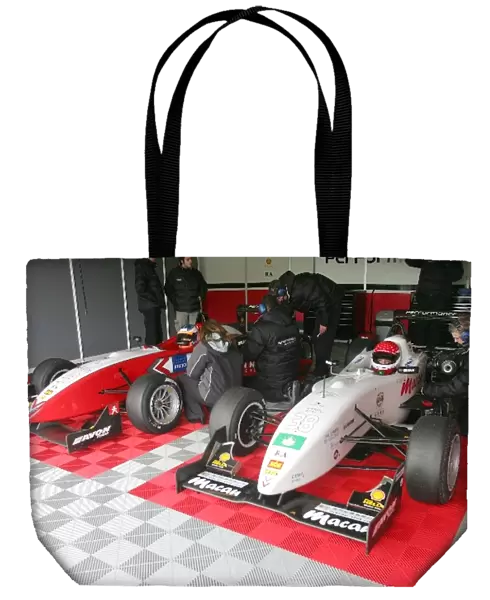 British Formula 3 Media Day: The Performance Racing Europe team garage