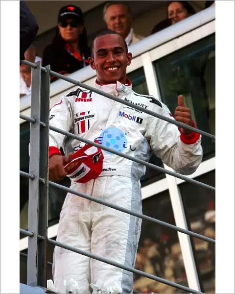 GP2: Second placed Lewis Hamilton ART Grand Prix celebrates on the podium