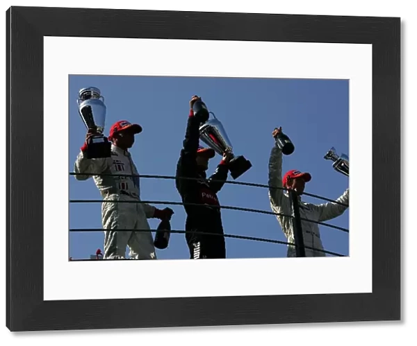 GP2: The podium: Lewis Hamilton ART Grand Prix, second and champion; Giorgio Pantano FMS International, race winner; Clivio Piccione David Price Racing