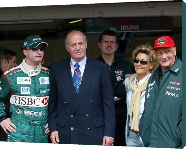 Formula One World Championship: HRH King Juan Carlos of Spain with Eddie Irvine Jaguar