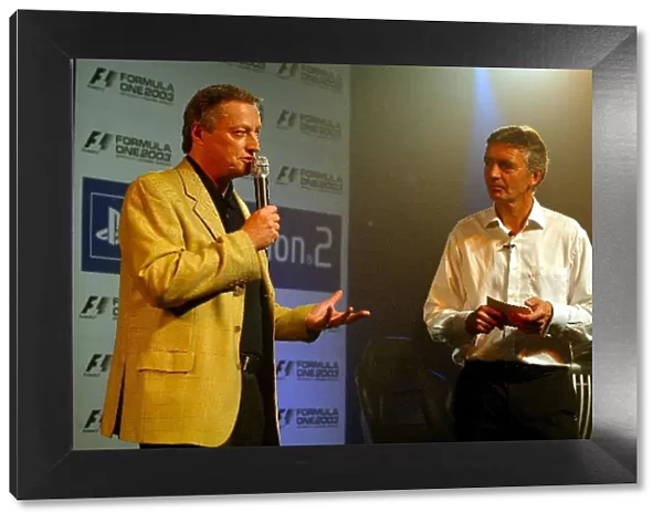 Formula One World Championship: Chris Deering, President of Sony Computer Entertainment Europe and Tony Jardine F1 ITV Studio Pundit at the