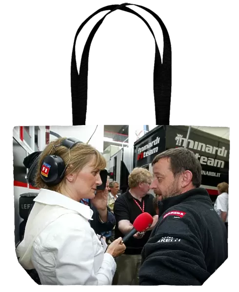 Formula One World Championship: Louise Goodman F1 ITV Pitlane Reporter interviews Paul Stoddart Minardi Team Principal after his driver Jos