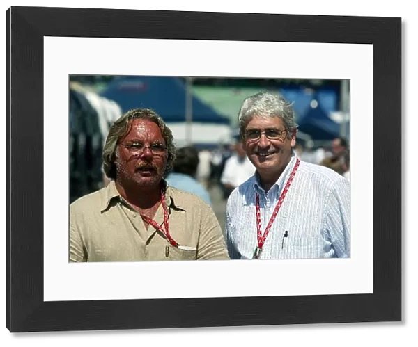 Formula One World Championship: Keke Rosberg Manager of Olivier Panis Toyota with Mike Dooson F1 Journalist