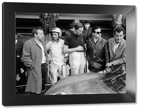 1963 Le Mans 24 hours. Le Mans, France. 15-16 June 1963. The Ferrari drivers in the pits, left-to-right: John Surtees, Willy Mairesse, Michael Parkes, Lorenzo Bandini and Ludovico Scarfiotti