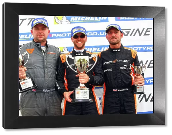2017 Ginetta GT5 Challenge, Donington Park, Leicestershire. 23rd - 24th September 2017. Podium (l-r) Richard Evans, Adrian Campbell Smith, Mike Jarvis. World Copyright: JEP / LAT Images