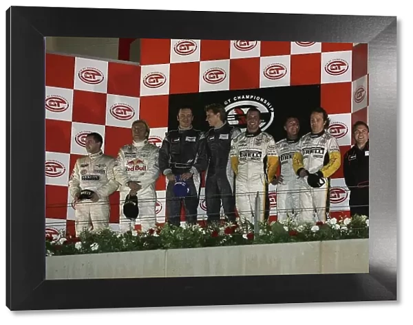 2005 FIA GT Championship Bahrain International Circuit, Bahrain. Rd 11. 25th November 2005. Race podium - Christophe Bouchut  /  Antonio Garcia (Aston Martin DBR9) 1st position
