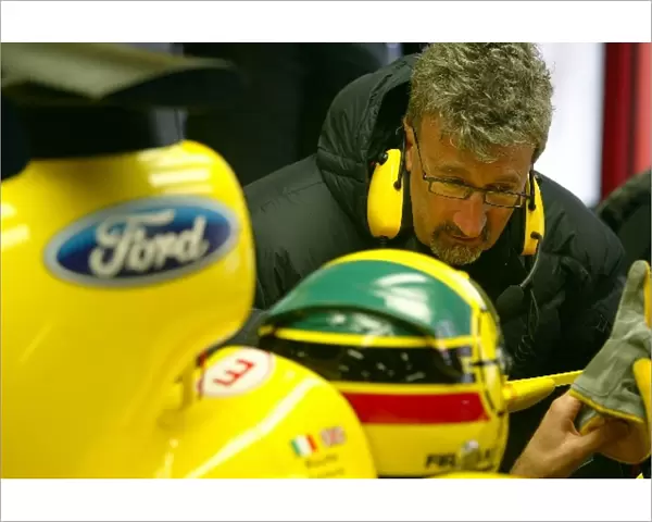 Formula One Testing: Eddie Jordan Jordan Team Principal chats with new driver Ralph Firman Jnr Jordan Ford EJ13
