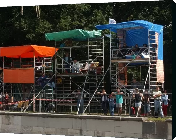 Fans build large stands to have a better view on the track. DTM Championship