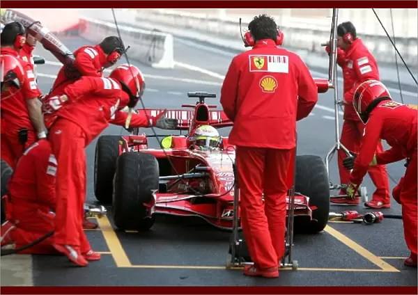 Formula One Testing: Felipe Massa Ferrari F2008 makes a pitstop