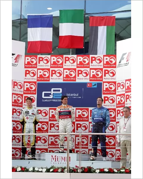 GP2 Series: Romain Grosjean ART, Giorgio Pantano Racing Engineering and Andreas Zuber Piquet Sports on the podium