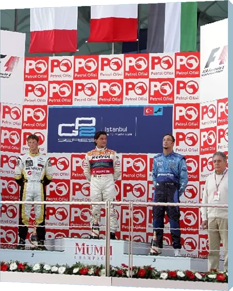 GP2 Series: Romain Grosjean ART, Giorgio Pantano Racing Engineering and Andreas Zuber Piquet Sports on the podium
