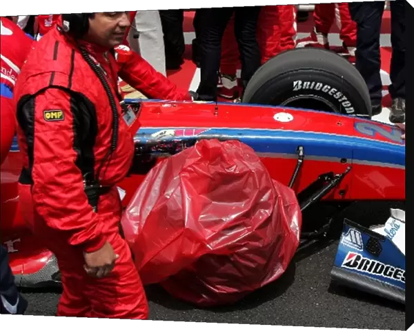 GP2 Series: The car of Bruno Senna iSport International after he hit an errant dog on the track during the race